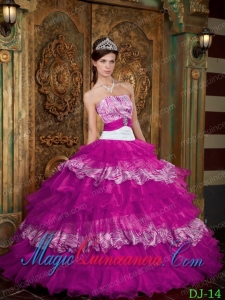Sweet 15 Quinceanera Dresses In Fuchsia Ball Gown Strapless With Organza and Zebra Ruffles