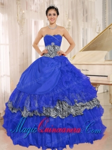 Wholesale Blue Sweetheart Ruffles Beautiful Sweet 16 Dresses With Zebra and Beading