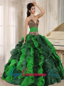 Wholesale Multi-color 2013 Pretty Quinceanera Dress V-neck Ruffles With Leopard and Beading