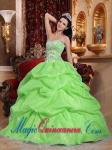 Yellow Green Ball Gown Sweetheart Floor-length Organza Beading Spring Quinceanera Dress