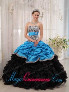 Brand New Aqua and Black Ball Gown Sweetheart Floor-length Quinceanera Dress