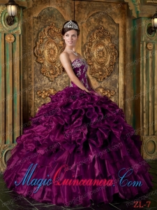 Eggplant Purple Ball Gown Strapless Floor-length Organza Ruffles Popular Quinceanera Dresses