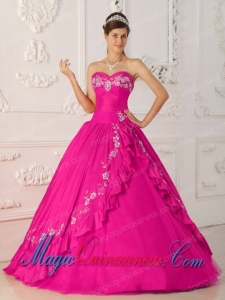 Hot Pink A-Line Sweetheart Floor-length Embroidery and Beading Popular Quinceanera Dresses