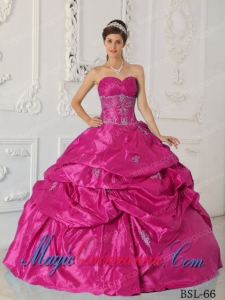 Hot Pink Sweetheart Ball Gown Vintage Taffeta Appliques Quinceanera Dress