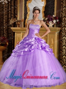 Lavender Ball Gown Floor-length Taffeta and Tulle Beading Popular Quinceanera Dresses