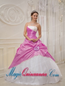 Lilac and White Strapless Floor-length Taffeta and Tulle Beading Quinceanera Dress
