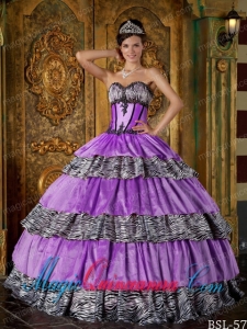 Luxurious Ball Gown Sweetheart Floor-length Zebra Ruffles Popular Quinceanera Dresses