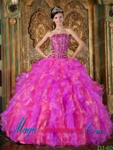 Multi-Color Ball Gown Strapless Floor-length Organza Beading and Ruffles Popular Quinceanera Dresses