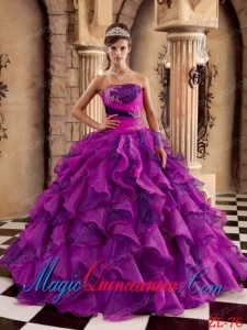 Multi-color Ball Gown Strapless Floor-length Organza Ruffles Popular Quinceanera Dresses