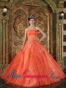 Orange Red Ball Gown Sweetheart Vintage Organza Appliques Quinceanera Dress