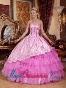 Pink Ball Gown Sweetheart Floor-length Taffeta and Oragnza Embroidery Quinceanera Dress