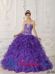 Purple Ball Gown Sweetheart Floor-length Satin and Organza Appliques Popular Quinceanera Dresses