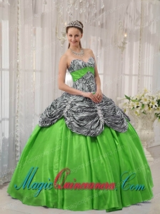 Spring Green Ball Gown Sweetheart Floor-length Taffeta and Zebra or Leopard Ruffles Quinceanera Dress