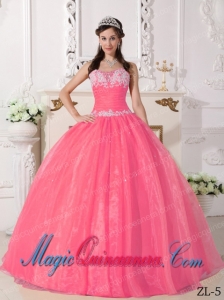 Watermelon Ball Gown Strapless Floor-length Taffeta and Organza Appliques Quinceanera Dress