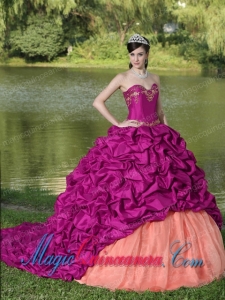 Appliques and Pick-ups Fuchsia Brush Train Exquisite Style For 2013 Popular Quinceanera Dresses