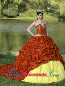 Appliques and Pick-ups Red Brush Train Exquisite Style For 2013 Gorgeous Sweet 15 Dresses