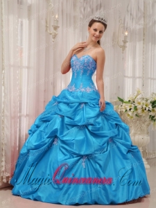 Baby Blue Ball Gown Sweetheart Floor-length Taffeta Appliques Popular Quinceanera Dresses