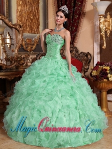 Ball Gown Sweetheart Floor-length Organza Beading and Ruffles Lovely Sweet 15 Dresses