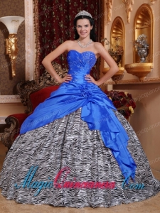 Blue Ball Gown Sweetheart Floor-length Taffeta and Zebra Beading Popular Quinceanera Dresses