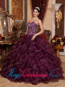 Dark Purple Ball Gown Sweetheart Floor-length Organza Sequins Popular Quinceanera Dresses