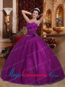 Eggplant Purple Vintage Ball Gown Sweetheart Tulle Beading Quinceanera Dress