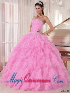 Elegant Ball Gown Strapless Beading Quinceanera Dress in Baby Pink