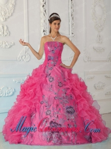 Exquisite Ball Gown Strapless Floor-length Embroidery Hot Pink Popular Quinceanera Dresses