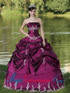 Fuchsia Satin Vintage Quinceanera Dress with Embroidery