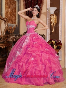 Hot Pink Ball Gown Sweetheart Floor-length Organza Beading Popular Quinceanera Dresses