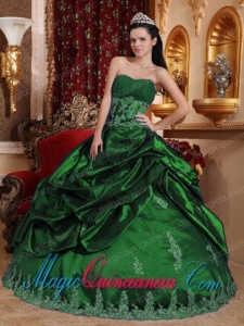 Hunter Green Ball Gown Sweetheart Vintage Taffeta Quinceanera Dress with Appliques