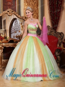 Multi-color Ball Gown Sweetheart Floor-length Tulle Beading Fashionable Sweet 15 Dresses