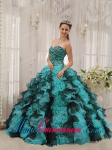 Multi-colored Ball Gown Sweetheart Floor-length Organza Beading Popular Quinceanera Dresses