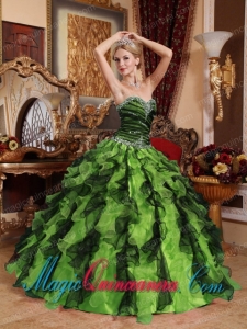 Olive Green and Black Sweetheart Vintage Beading and Ruffles Quinceanera Dress