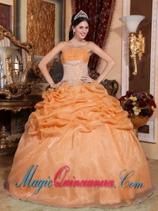 Orange Vintage Ball Gown Strapless Organza Quinceanera Dress with Appliques