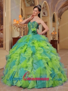 Popular Colorful Ball Gown Sweetheart Ruffles Organza Quinceanera Dress