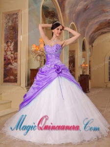 Popular Lilac and White A-Line Sweetheart Floor-length Beading Tulle and Taffeta Quinceanera Dresses