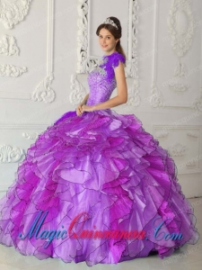 Purple Ball Gown Strapless Vintage Satin and Organza Sweet 16 Gowns with Beading