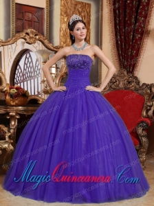 Purple Ball Gown Strapless Vintage Tulle Embroidery with Beading Quinceanera Gowns