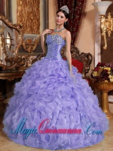 Purple Ball Gown Sweetheart Floor-length Organza Beading and Ruffles Popular Quinceanera Dresses