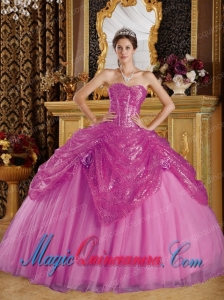 Purple Ball Gown Sweetheart Floor-length Sequined and Tulle Handle Flowers Popular Quinceanera Dresses