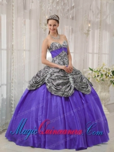 Purple Ball Gown Sweetheart Floor-length Taffeta and Zebra or Leopard Ruffles Popular Quinceanera Dresses