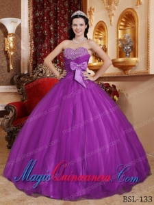 Purple Ball Gown Sweetheart Floor-length Tulle and Tafftea with Beading Popular Quinceanera Dresses