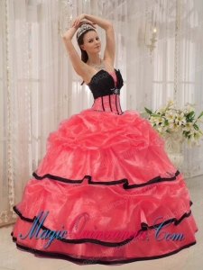 Red and Black Ball Gown Strapless Floor-length Beading Popular Quinceanera Dresses