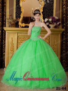 Spring Green Vintage Ball Gown Strapless Organza Beading Quinceanera Dress