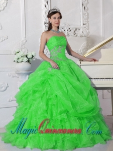 Strapless Ball Gown Vintage Organza Beading Quinceanera Gowns in Green
