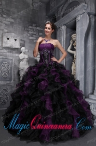 Strapless Taffeta and Organza Appliques and Ruffles Multi-color Vintage Sweet 15 Dress