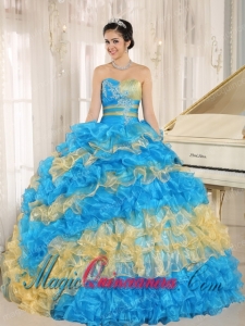 Stylish Multi-color 2013 Simple Sweet 15 Dresses Ruffles With Appliques Sweetheart