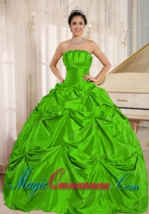 Vintage Ball Gown Pick-ups Taffeta Quinceanera Dress in Green