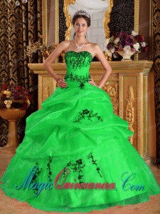 Vintage Ball Gown Sweetheart Satin and Organza Embroidery Sweet 16 Gowns Green