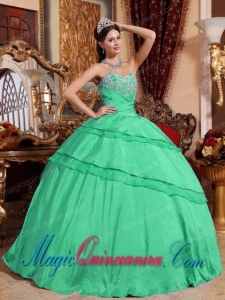 Vintage Ball Gown Sweetheart Taffeta Appliques Quinceanera Dress in Green
